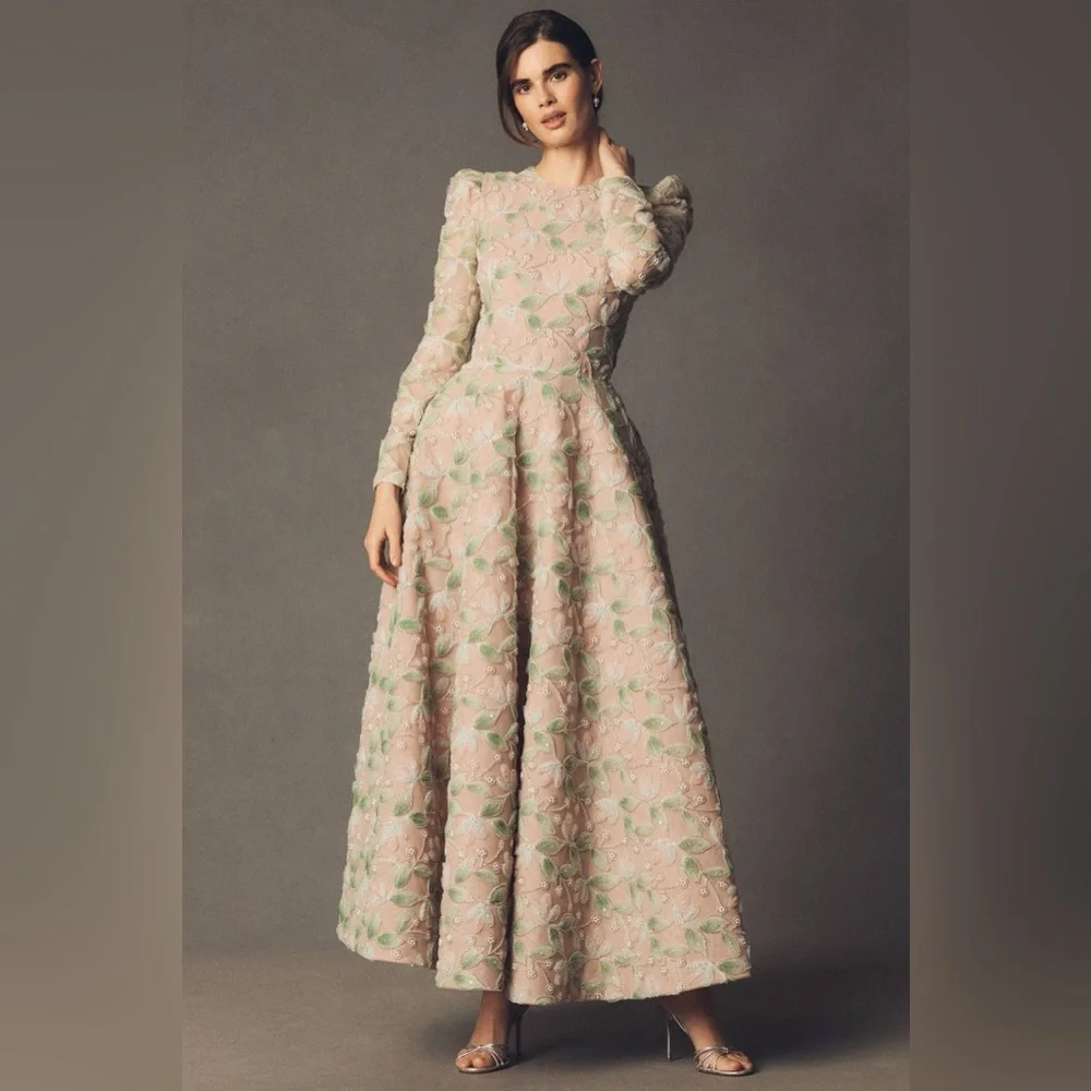 Helsi Tessa Long-Sleeve Appliqué A-Line Maxi Dress in Green NWOT - Picture 2 of 10